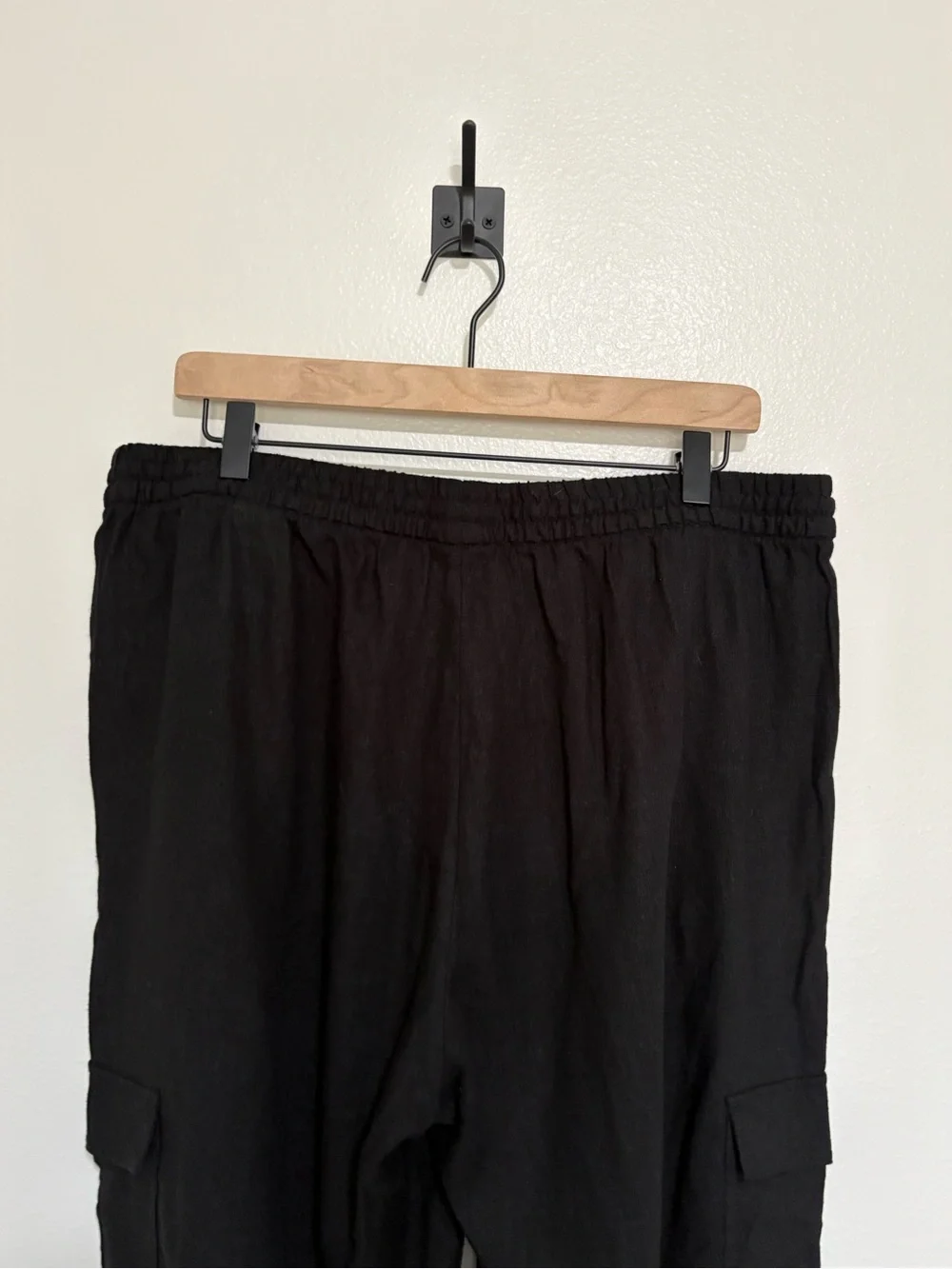 Banana Republic Linen Blend High Rise Pull-On Cargo Jogger Pant Black Large